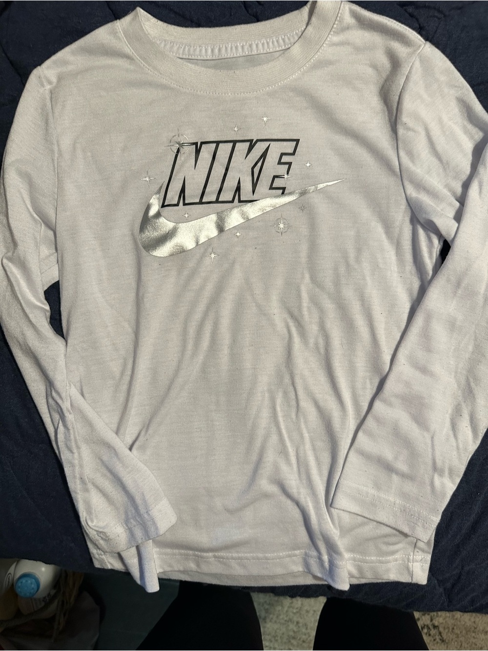 Nike Boys Long Sleeve Crewneck with Silver Metallic Logo - Light Gray
